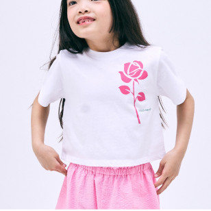 兒童短版T  CROPPED TSHIRT UNE ROSE